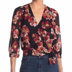 Madewell Black Floral Wrap Shirt Blouse /  Size XS